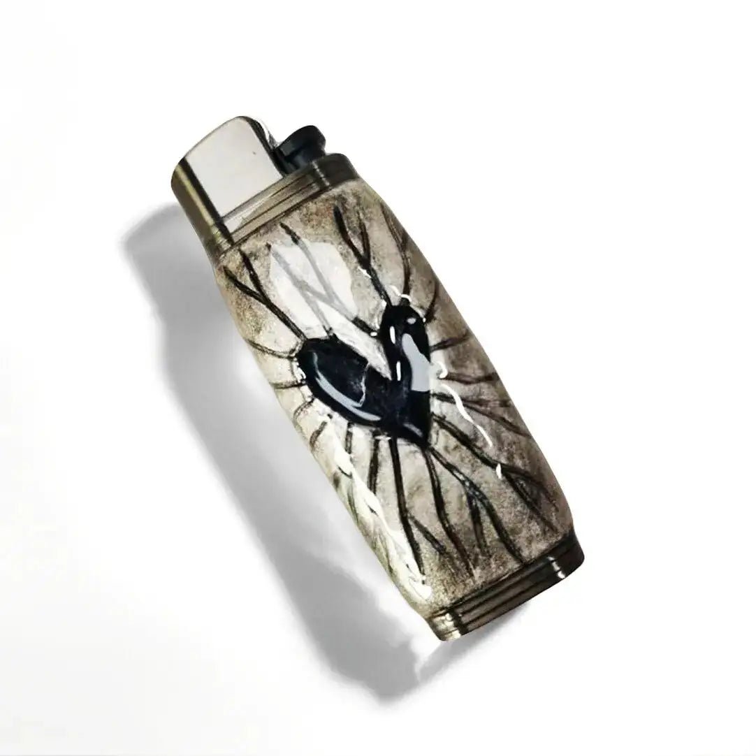 Handcrafted lighter case with black heart and vein design, Mellow Sora collection